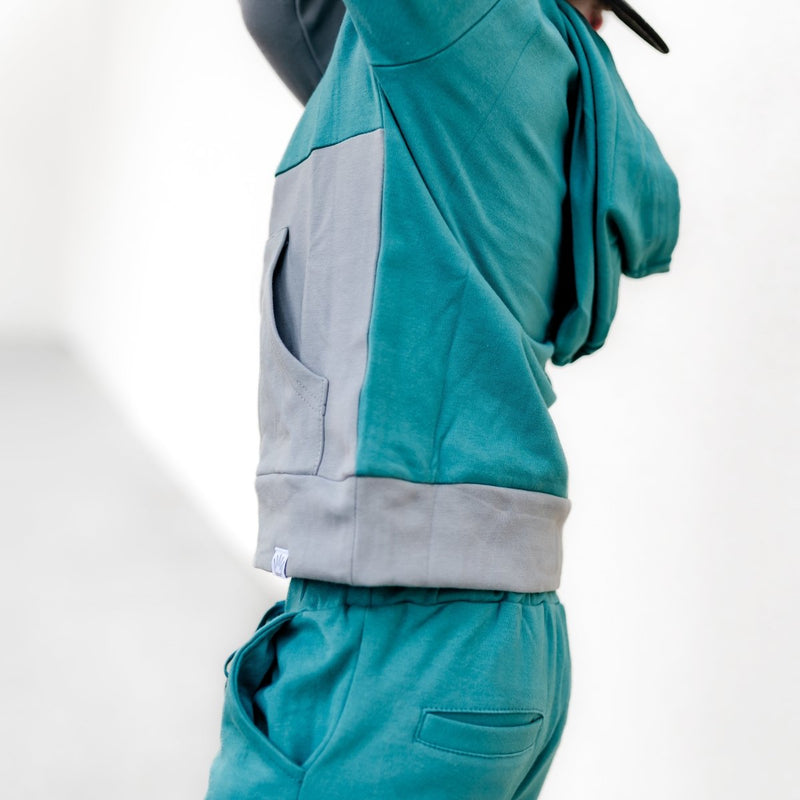 Elevated Hoodie - Teal Colorblock - Posh Kiddos