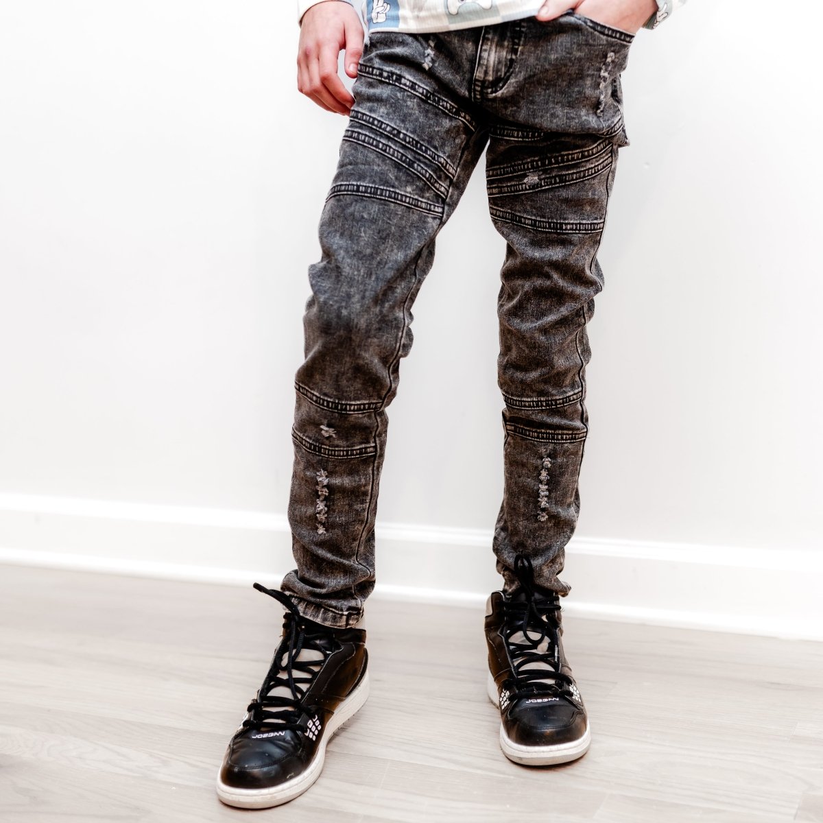 Denim Biker Jeans - Acid Wash - Posh Kiddos