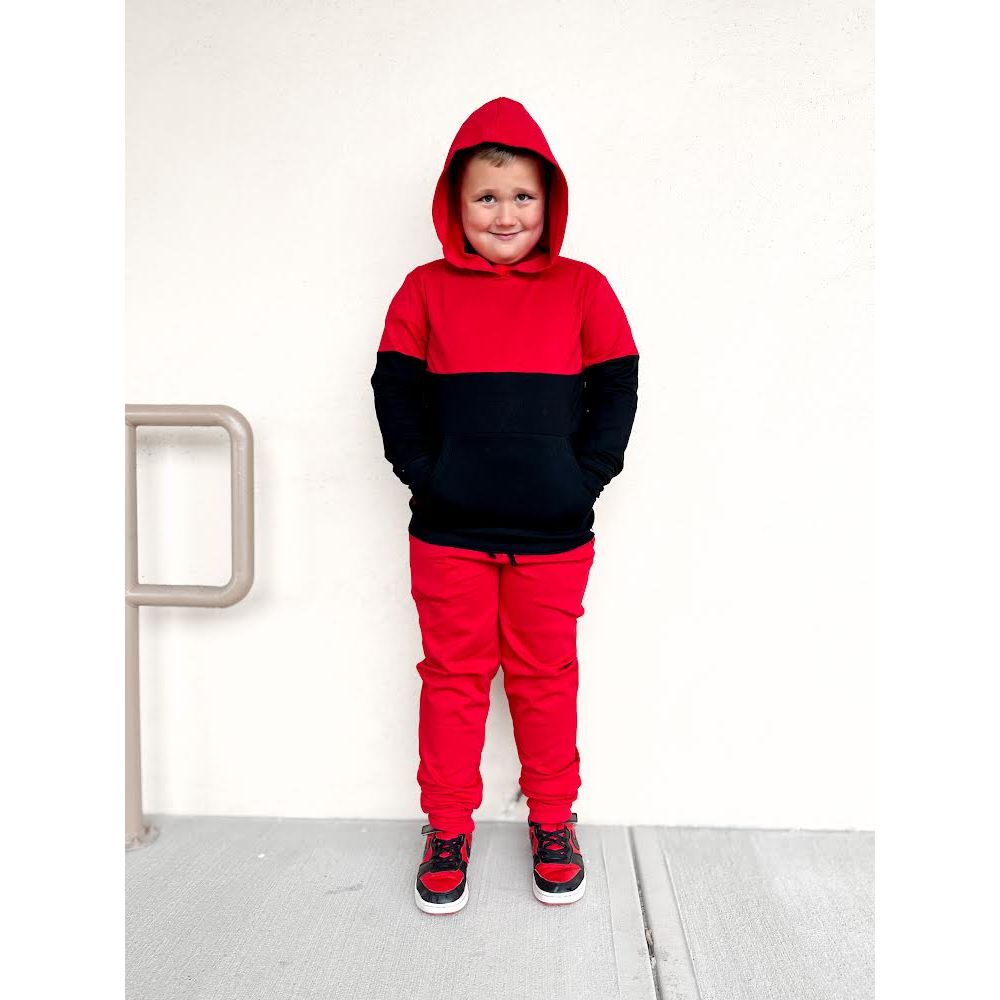 Elevated Hoodie - Red Colorblock - Posh Kiddos