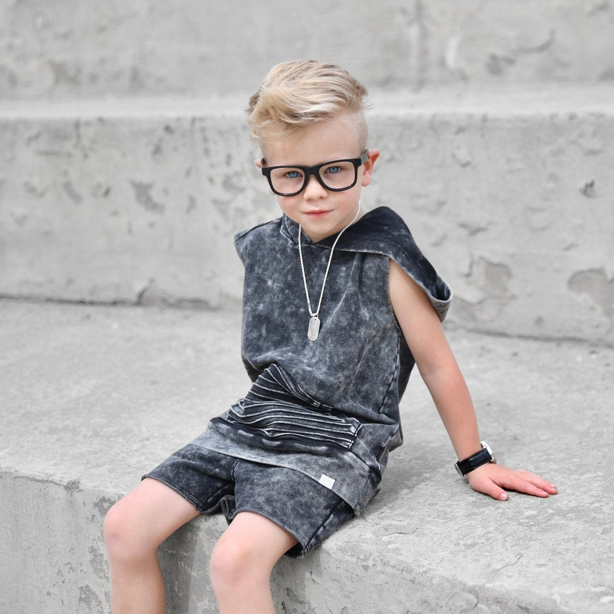 Summer Leisure Tank - Black Acid Wash - Posh Kiddos