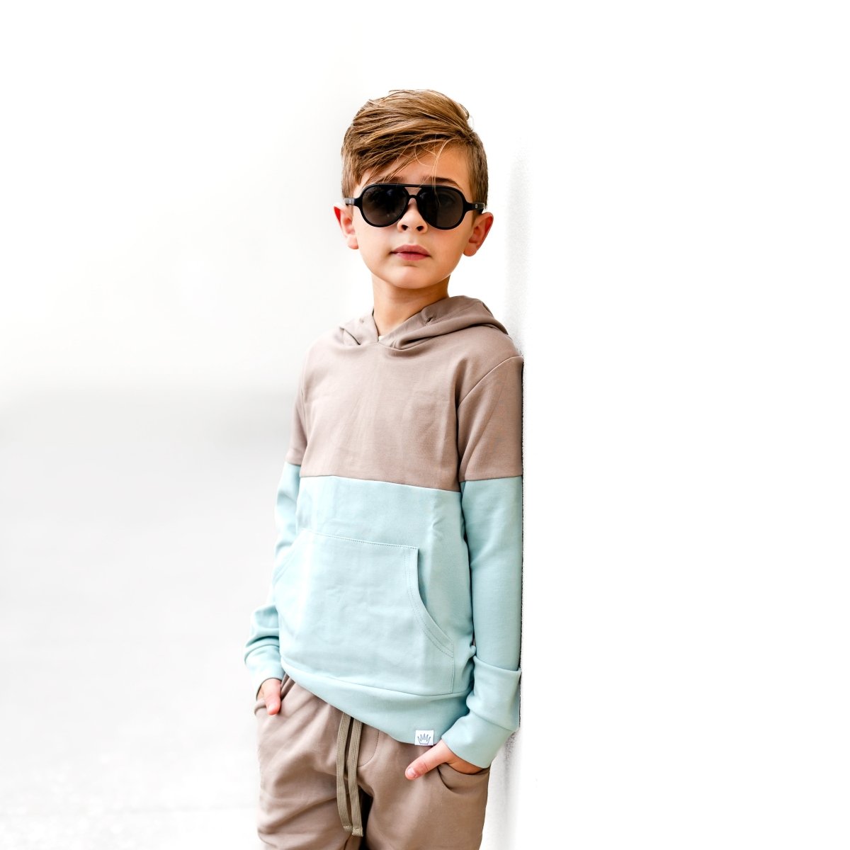 Elevated Hoodie - Taupe Colorblock - Posh Kiddos