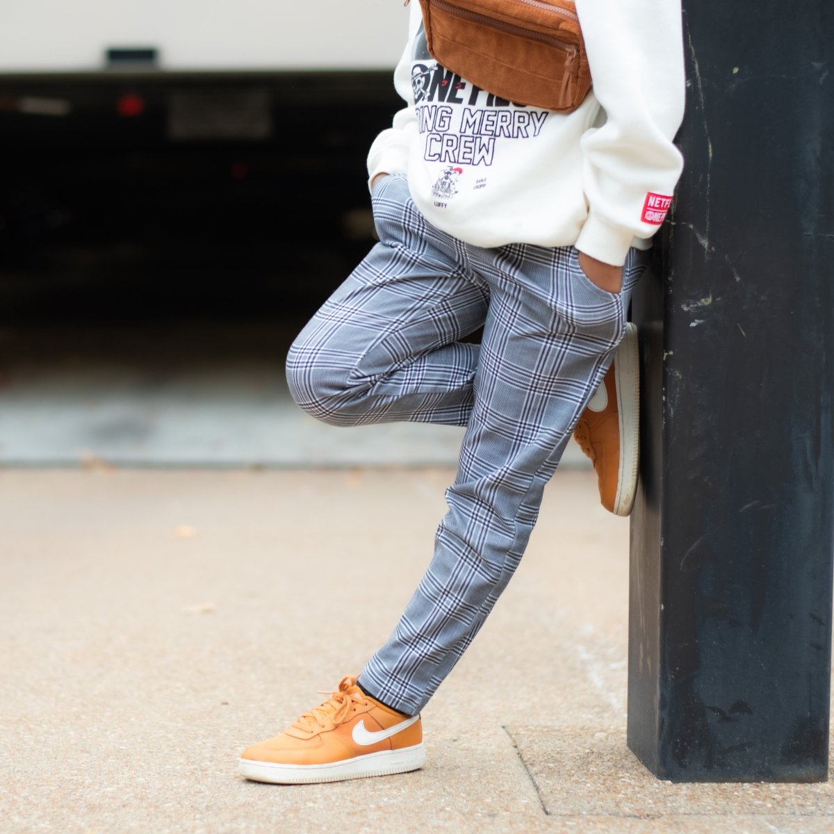 plaid pants and air force ones