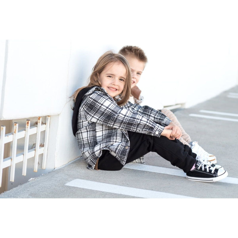 Hooded Flannel Shirt- Black - Posh Kiddos