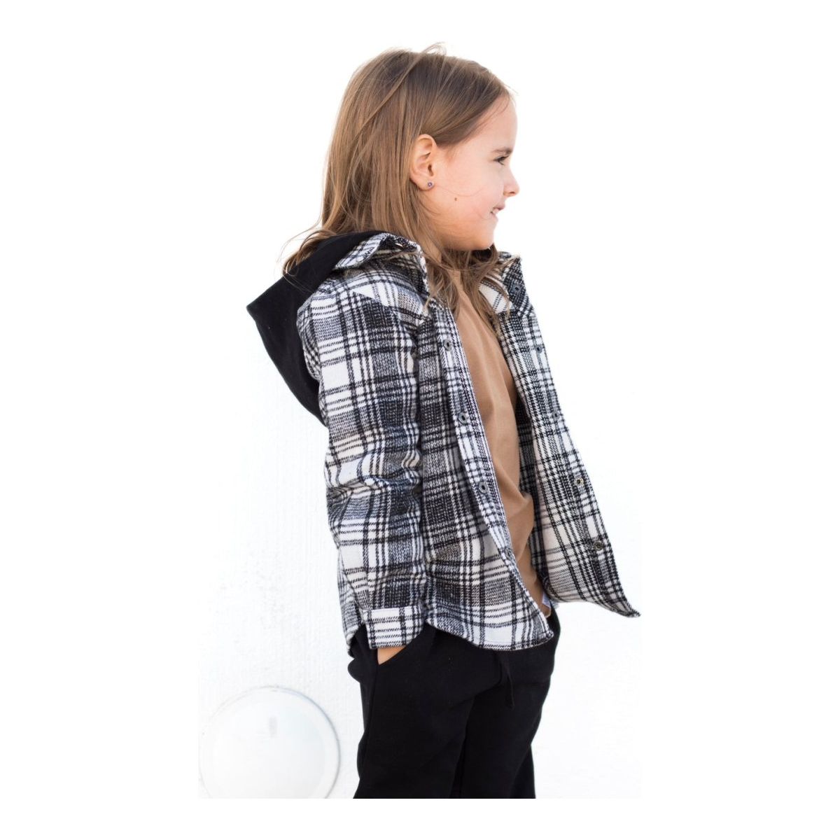 Hooded Flannel Shirt- Black - Posh Kiddos