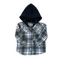 Hooded Flannel Shirt- Black - Posh Kiddos