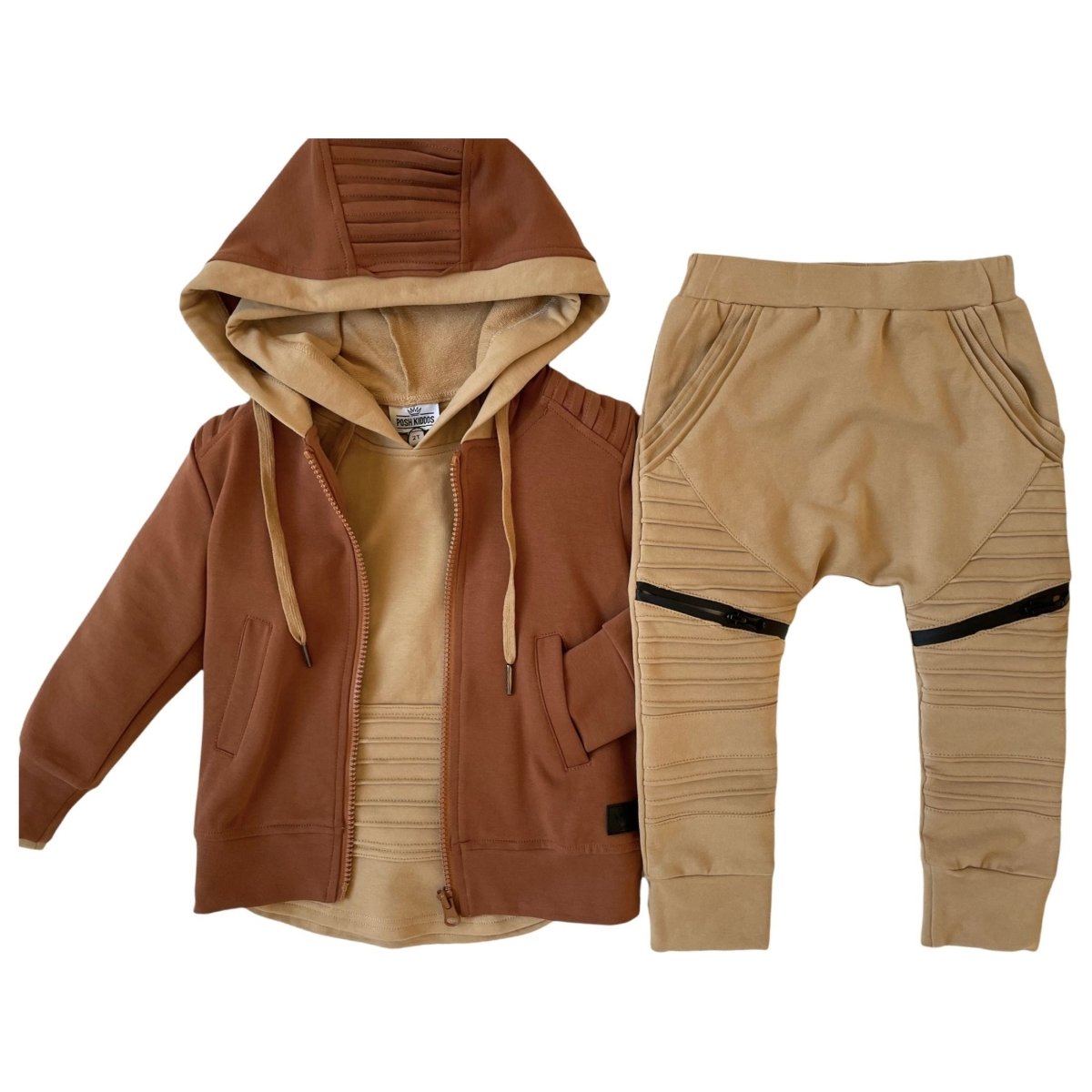 Biker Zip Up Hoodie- Cinnamon - Posh Kiddos